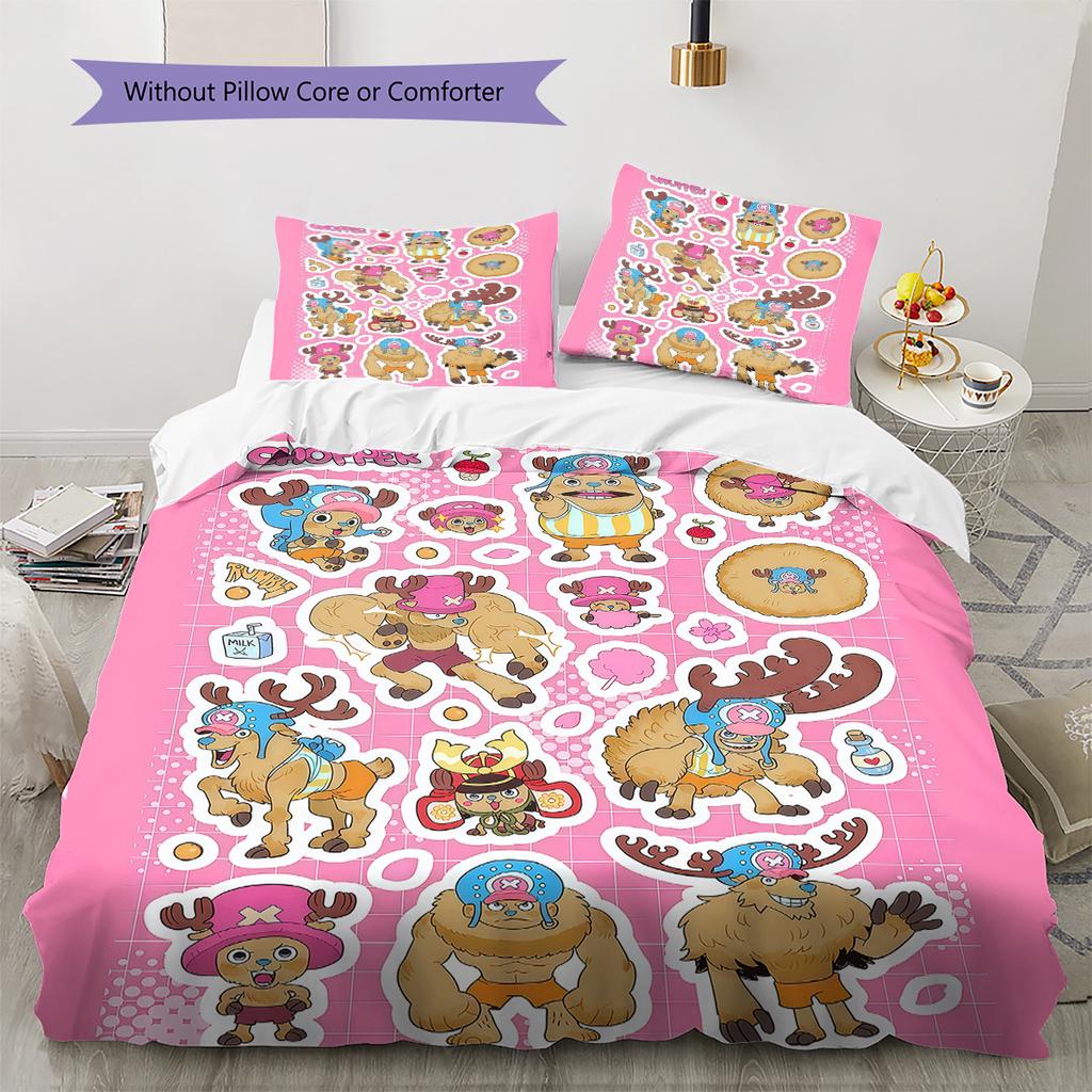 Tony Tony Chopper Pattern Bedding Quilt Set Quilt Cover Pillowcase Home Birthday Gift(1 * duvet cover + 2 * pillowcase, without core)