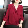 Women's Loose Long-sleeved Shirt Summer Large Size Long-sleeved V-neck Hollow Long-sleeved