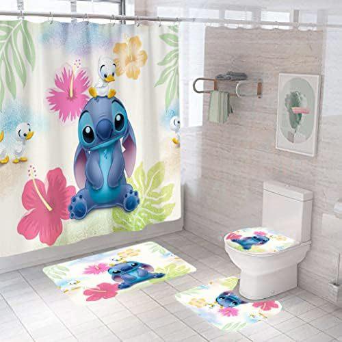 4-Piece Cartoon Cute 3D Printing Shower Curtain Bathroom Set Curtain Home Decoration Bathroom Set With Hook