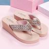 Fashion Slippers Womens 2025 New Summer Rhinestone Sandals Women's Fashion Slippers Seaside Beach Shoes Slope Heel Breathable Flip-Flops