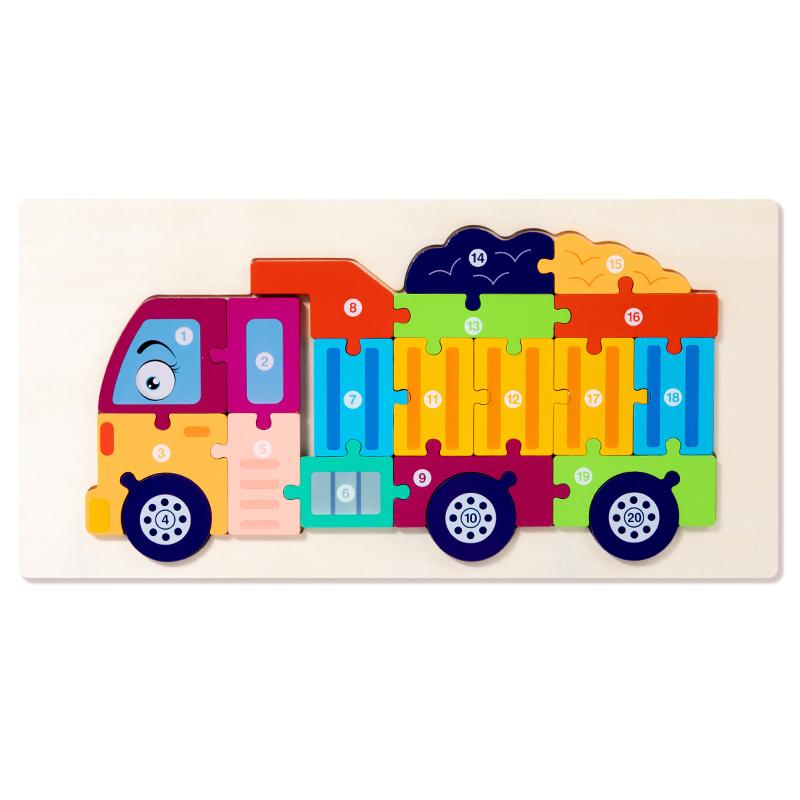 3D Vehicle Wooden Puzzle Hand-eye Coordination Transportation Jigsaw Puzzle Ages 1-5 Children Toddlers Preschool Educational Toy
