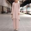 2024 Elegant Middle Eastern Muslim Women's Lace Suit with Long Sleeve Top and Wide Leg Pants for Spring and Autumn
