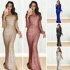 Women Prom Dress Tassel Sleeves Sheath Slim Fit V Neck Solid Color Sequin Fishtail Hem Evening Dress Cocktail Party Maxi Dress