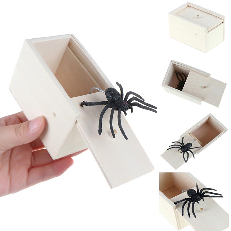 Funny Wooden Spider Box Hidden In Case Joke Gag Toy Halloween Gift