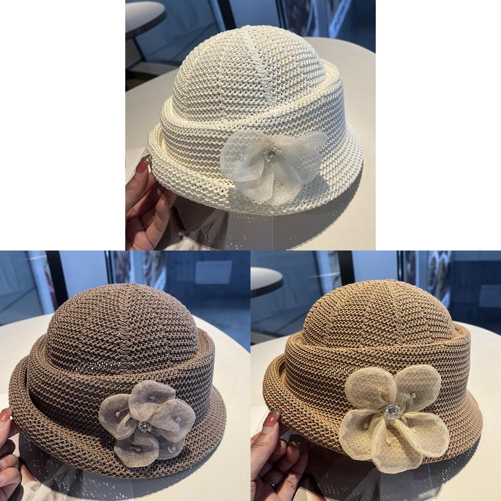 Summer Flower Pattern Knit Bucket Hat With Sun Protection For Outdoor Casual Wear
