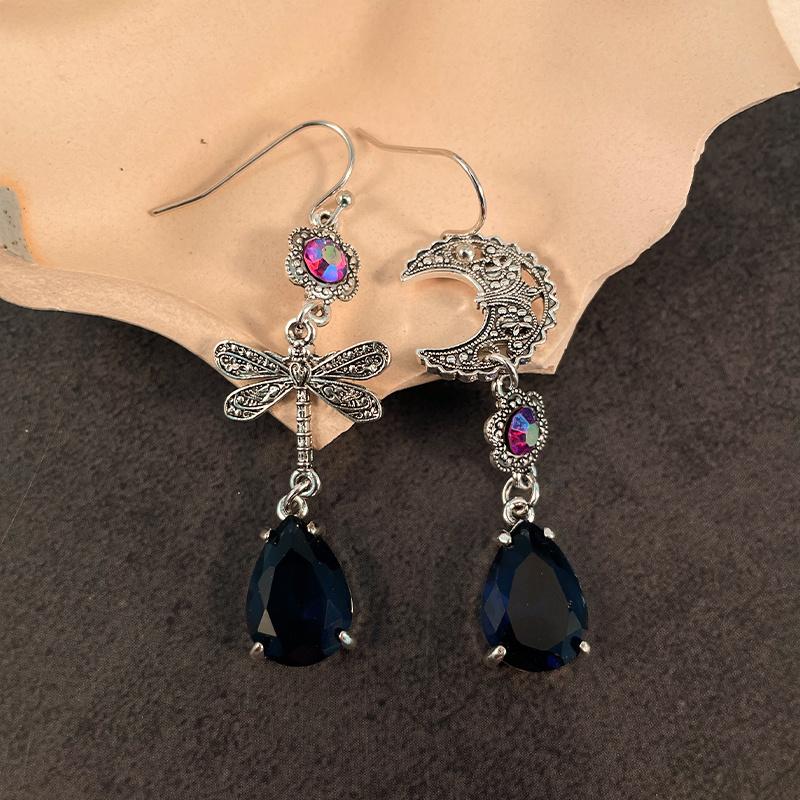 Новый стиль Креативные серьги-асимметрии в виде стрекозы и звезды Модные синие серьги-подвески в виде капли на крючках