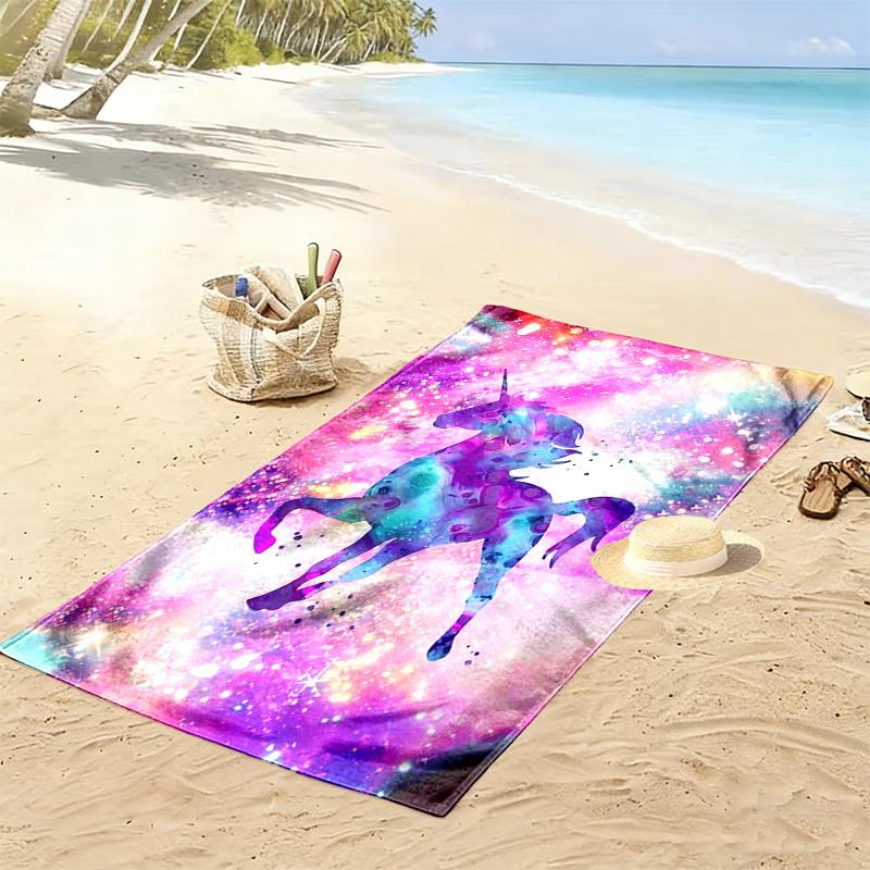 Galaxy Uni-horse Print Beach Towel, Large Soft Quick Dry Towel for Beach Camping Swimming