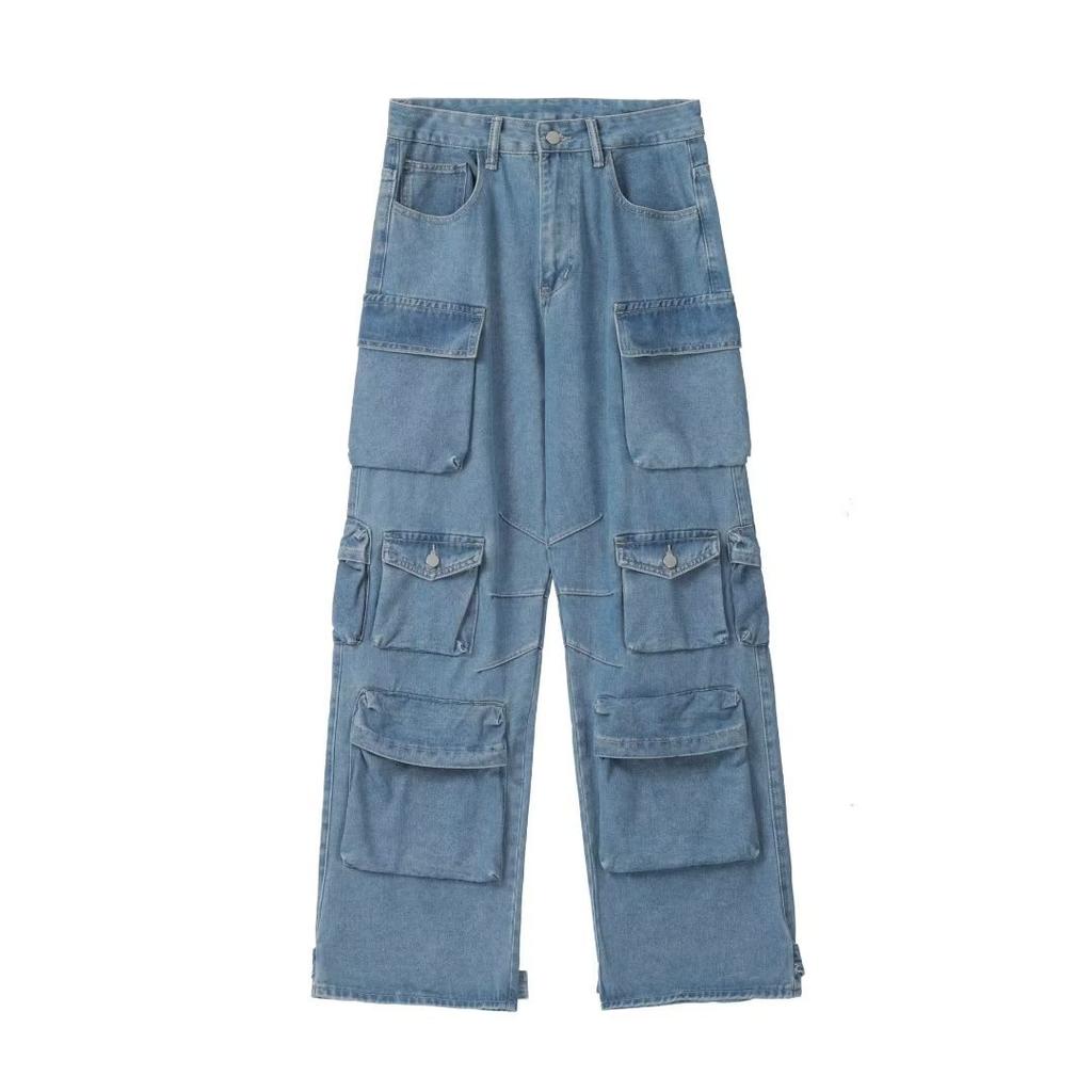 Женские джинсы Design Sense Niche Workwear, ретро-брюки с несколькими карманами, прямые свободные повседневные брюки