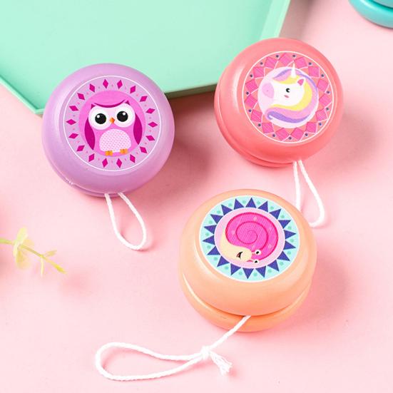 Детская игрушка йо-йо со струной, красочный мультяшный трюк, йойо, отзывчивый мяч, рефлексивный, деревянный, с автоматическим возвратом