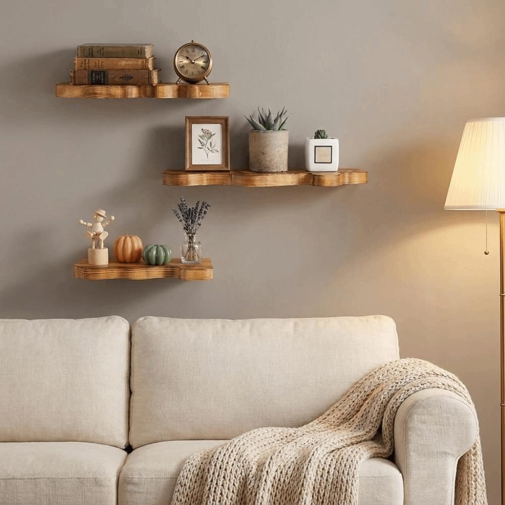 Wooden Multi-Layer Floating Shelf Wall Mounted Plant Stand Vintage Wall Shelf Bedroom