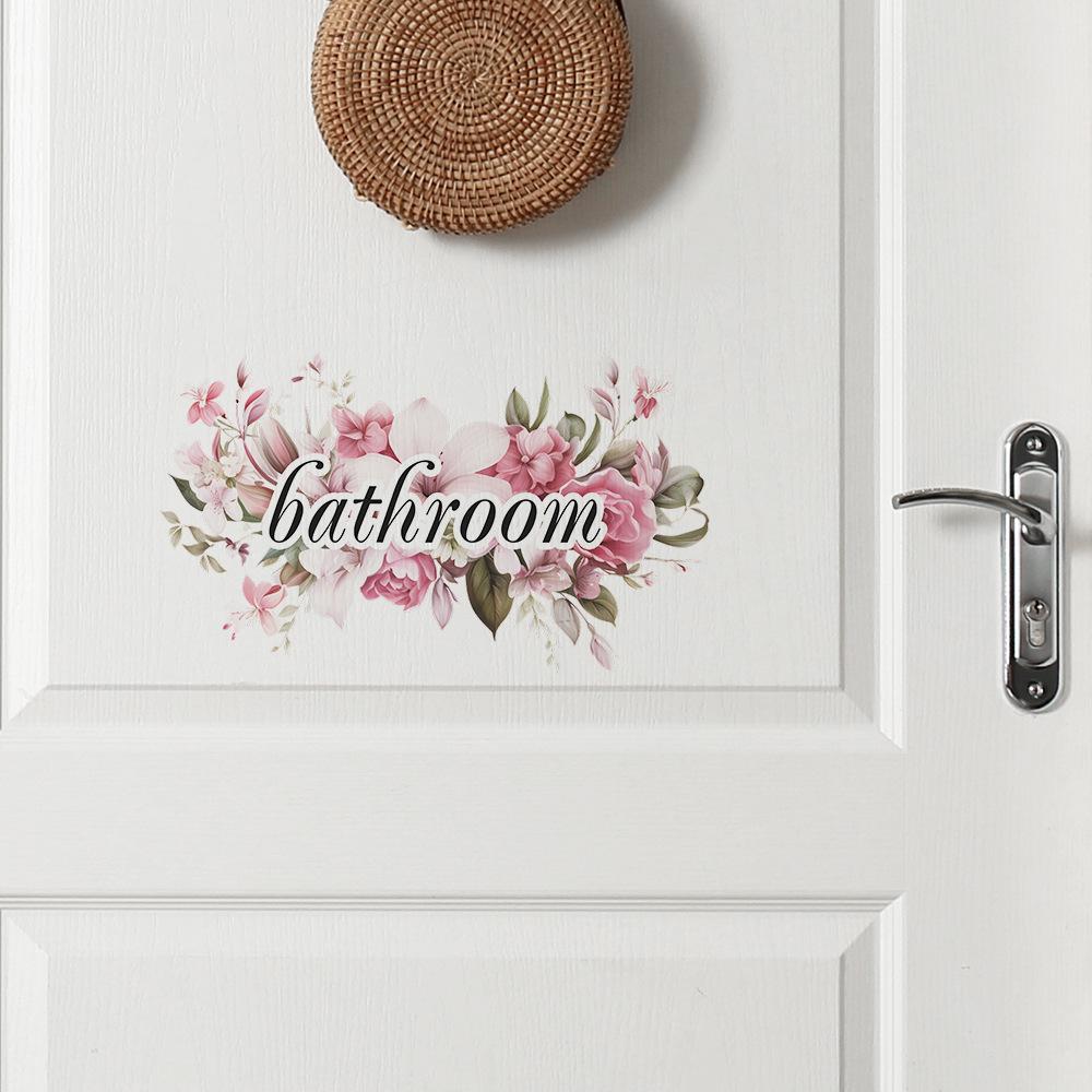 Romantic Flowers English Slogan Bathroom Bathroom Door Stickers Beautify Decorative Wall Stickers Self-adhesive