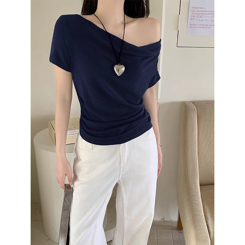 Горячая девушка, черная футболка pure desire с короткими рукавами для женщин, лето 2024 года, двусторонний топ с открытыми плечами и талией