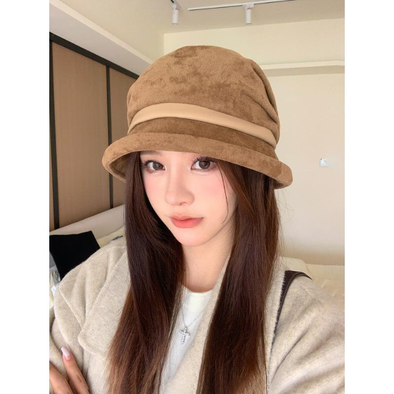 Korean Style Vintage Pleated Wide Brim Fisherman Hat For Women Autumn Fashionable Versatile