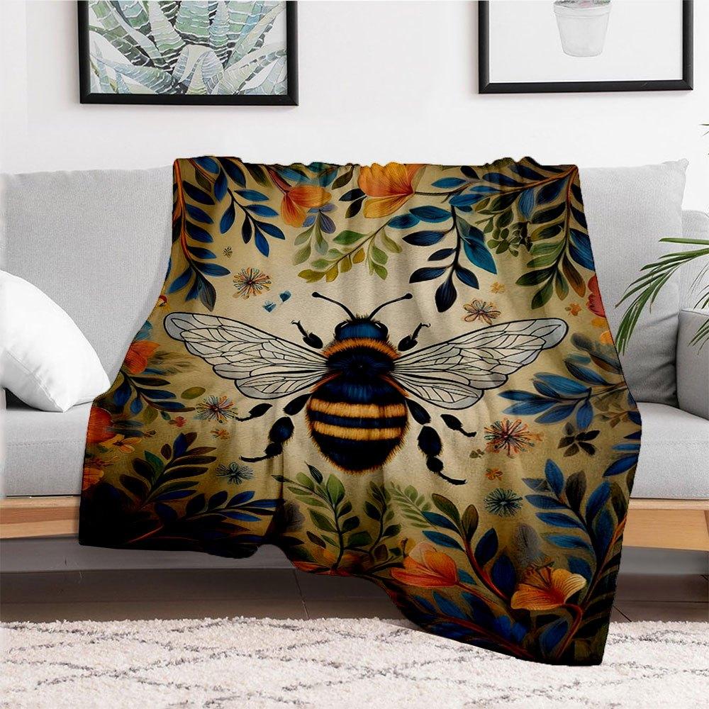 "Colorful Bee Floral Wall Art Print"Blanket Flannel Throw Blanket for Sofa, Bed, Travel, Camping, Office, Couch, Chair, And Bed Gift for Chr