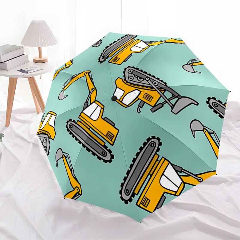 1pc Excavator Pattern Automatic Folding Umbrella - 8-Rib Automatic Open/Close, Large Canopy Birthday Festival Gift yy251217128