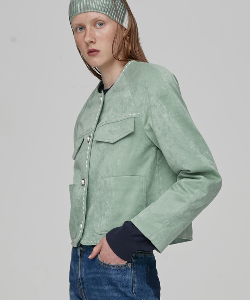 En Or Line Stitch Crop Jacket - Green