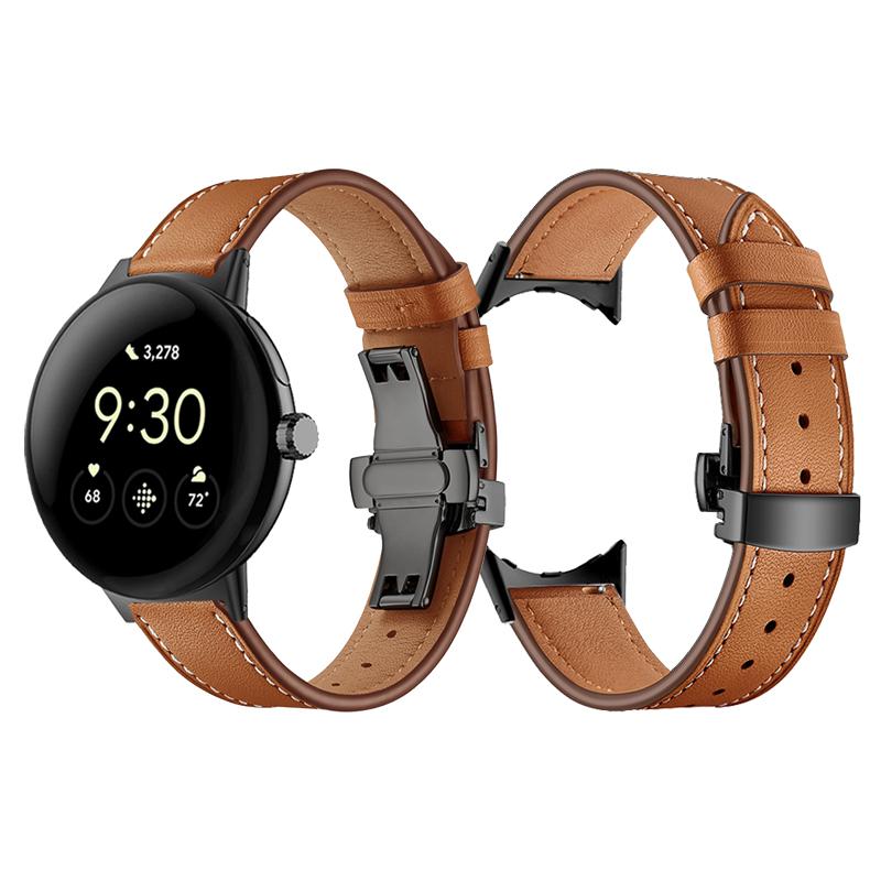 Кожаный ремешок с бабочкой для Google Pixel Watch Band Pixel Watch Ремешки для часов Браслет С адаптером (Серебристый/Черный/Розовое золото)
