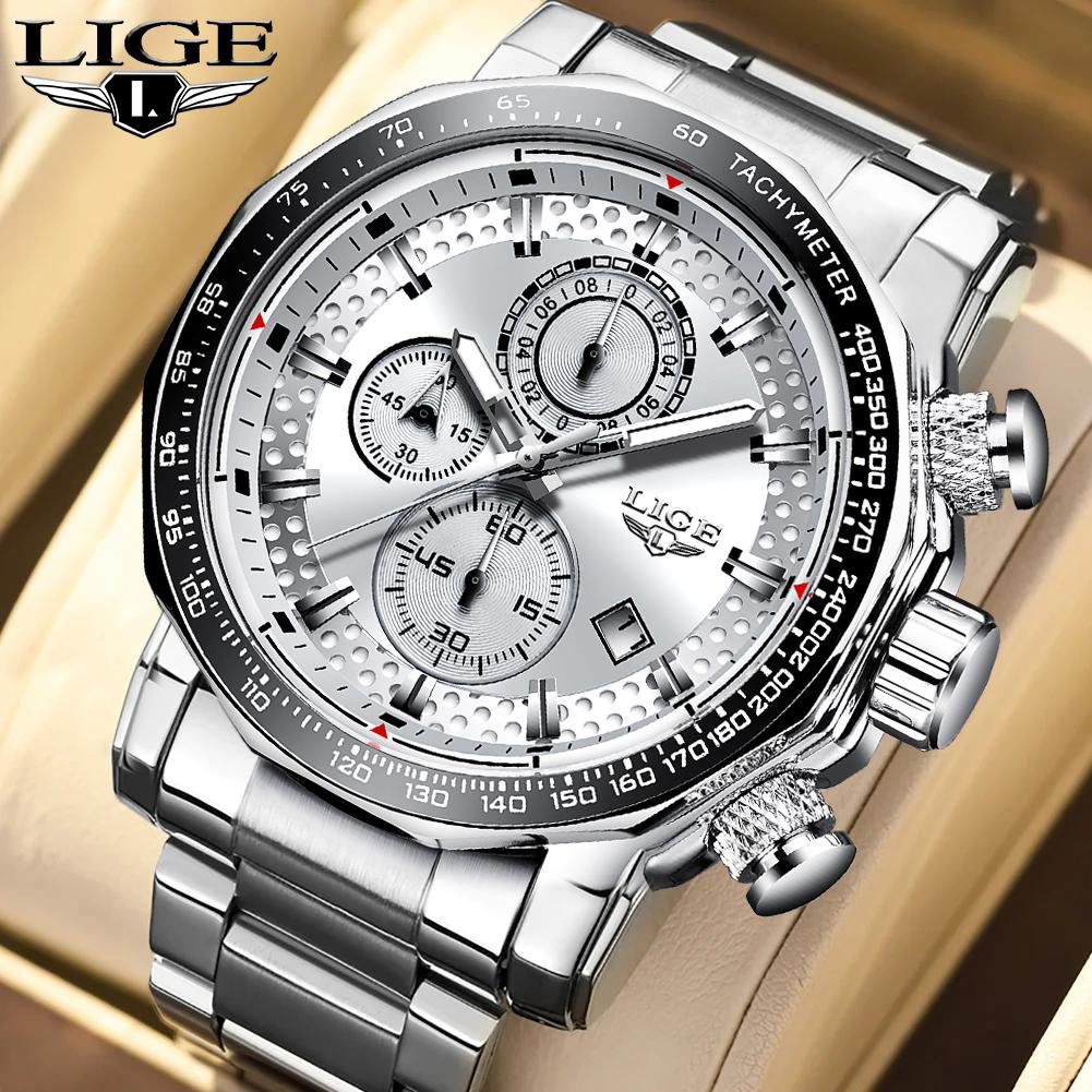 LIGE Watches for Men New Business Sport Chronograph Quartz Wristwatch Clock Waterproof Big Dial Male Watch Reloj Hommes+BOX