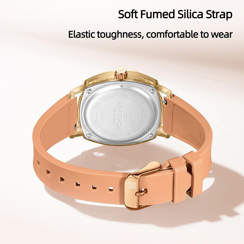 Naviforce Оригинальные календарные часы для женщин, кварцевый механизм, круглый циферблат, светящиеся стрелки, водонепроницаемый силиконовый ремешок, женские легкие часы NF6111