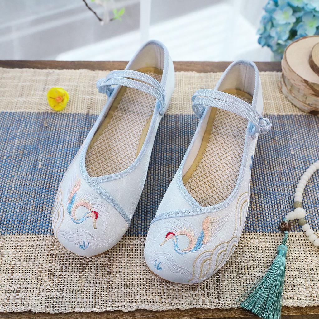 Сяньлу, новый летний продукт, элементы Хан, мерсеризованный сатин, ретро ципао, туфли для старинного платья, туфли для ханьфу, женские туфли-лодочки.