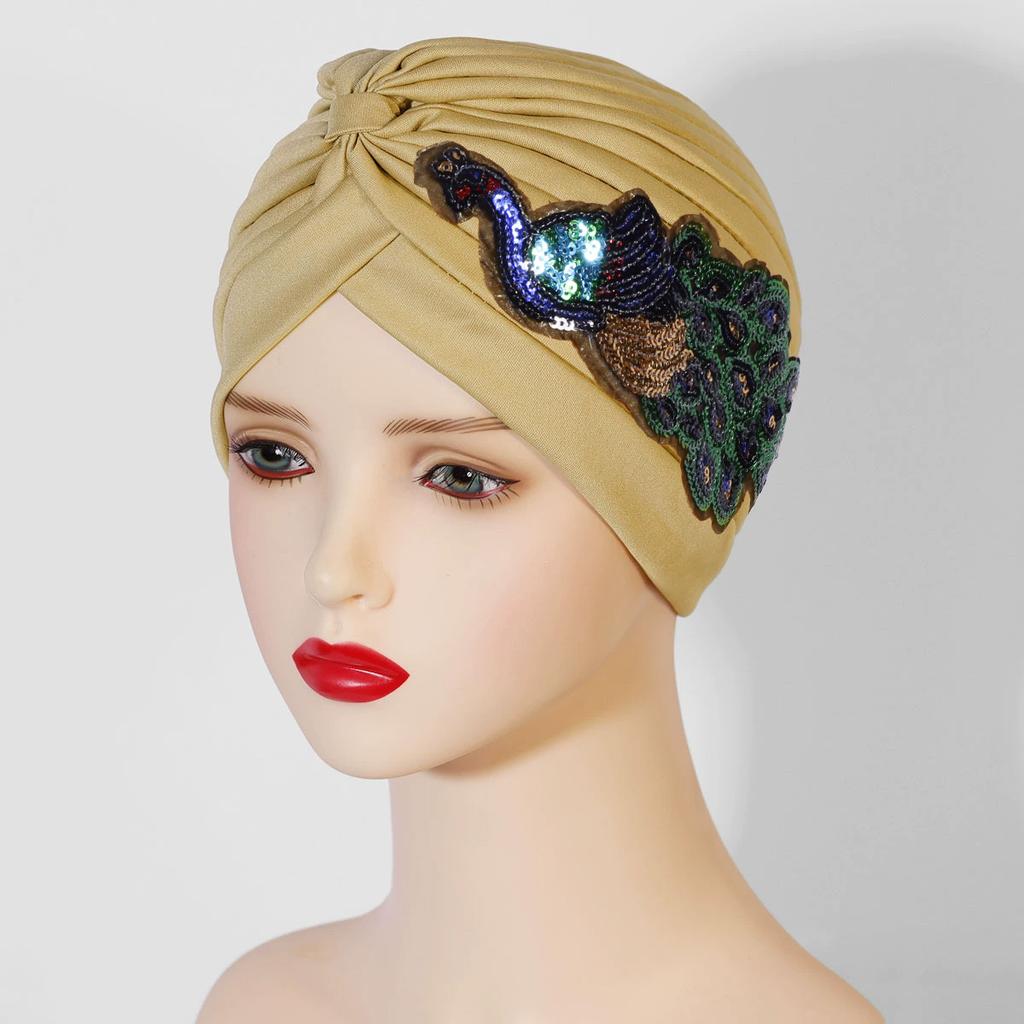Multi-color Selection of Popular Sequined Peacock Accessories Indian Hats, Pleated Turban Hats, Ethnic Cloth Hats, Headdress Hat