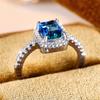 Fashion Silvery Color Rectangle Cut Blue Green Stone Ring Luxury Love Engagement Ring Wedding Jewelry