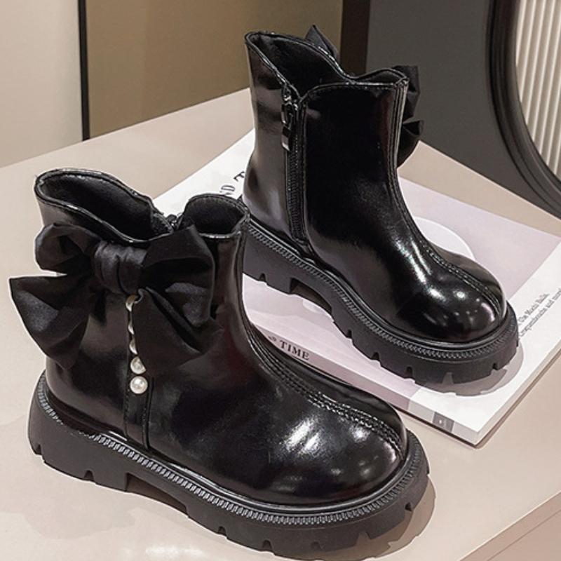 Детские короткие ботинки для девочек, обувь на осень-зиму, теплые кожаные детские милые модные зимние ботинки для малышей, принцессы, плюшевые ботинки