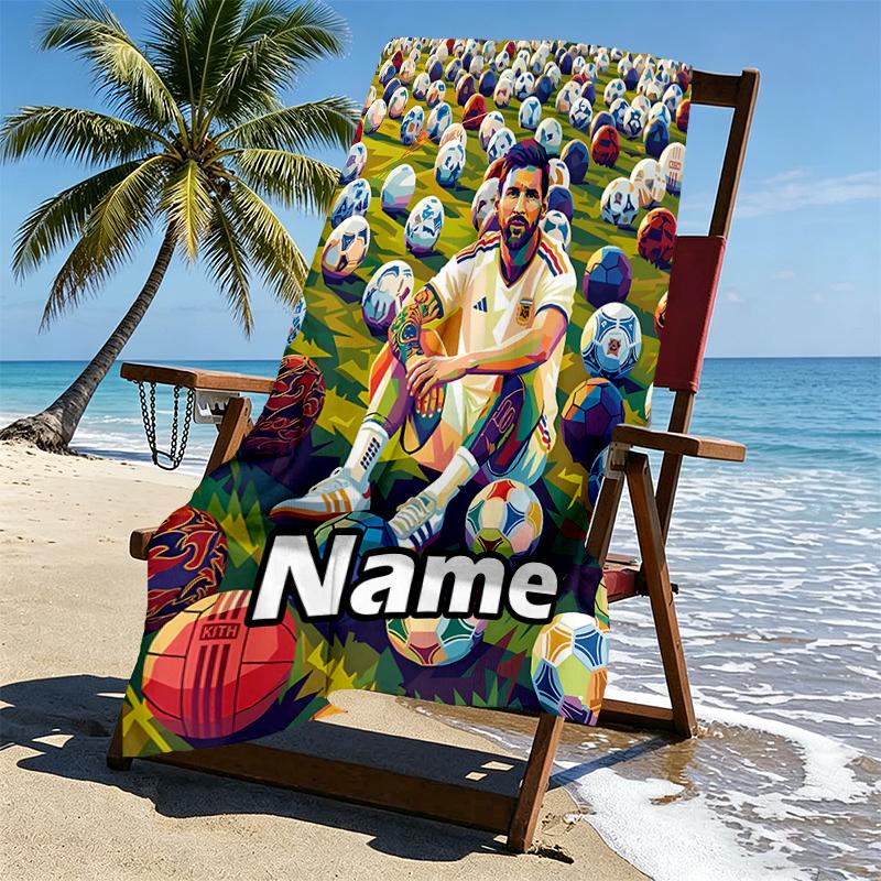Custom Name Personalized football star Print Beach Towel, for Trip Camping Beach Party Home Decor, Birthday Gift for Family & Friends