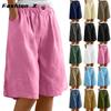 Women's Fashion Solid Color Pants Pocket Button Up Capris Loose Elastic Waist Cotton Linen Shorts Pants for Women Women’s Pants