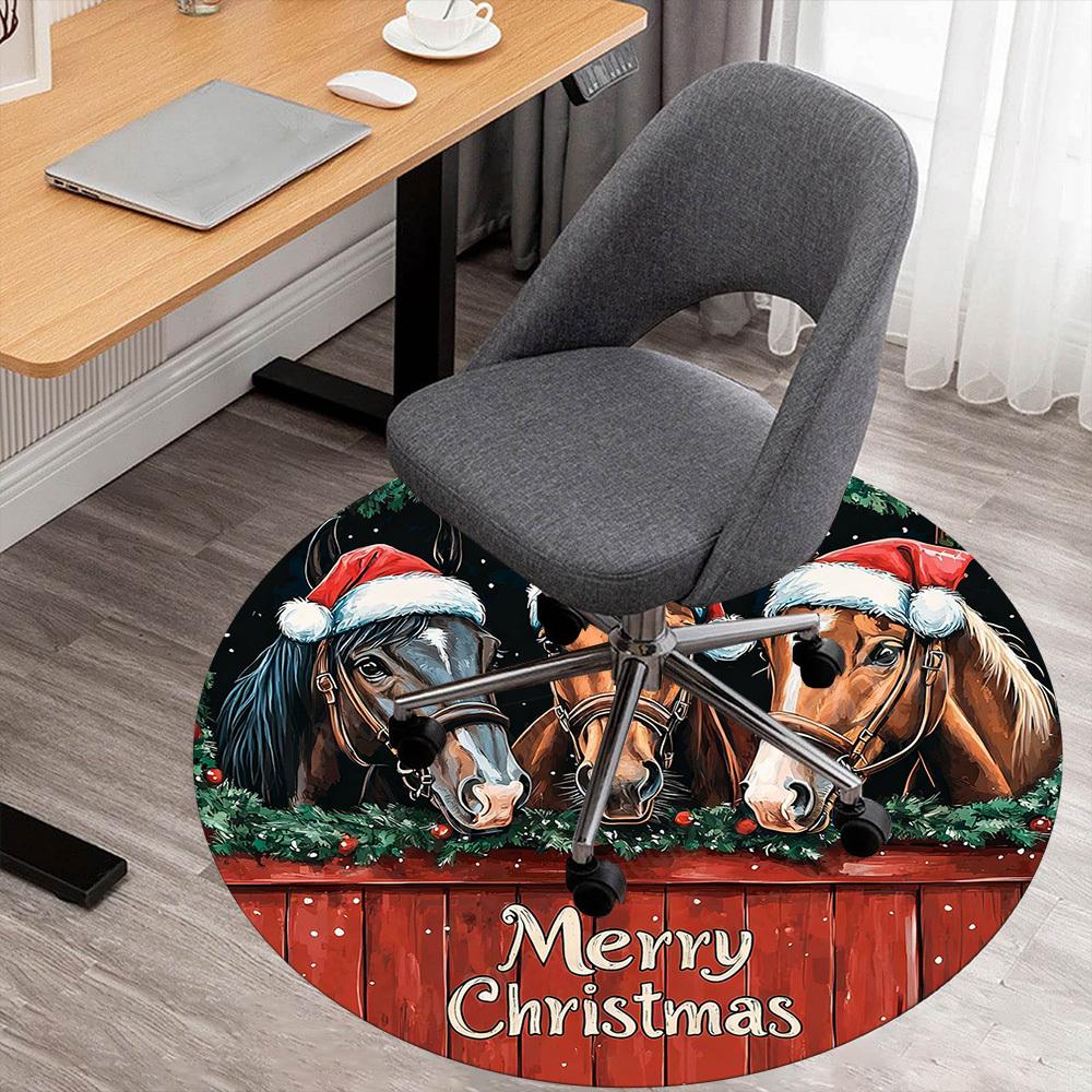 1PC Horses Merry Christmas Office Round Area Rug, Under Office Chairs Bedroom Living Room Home Decor, Carpet for Office -1110049
