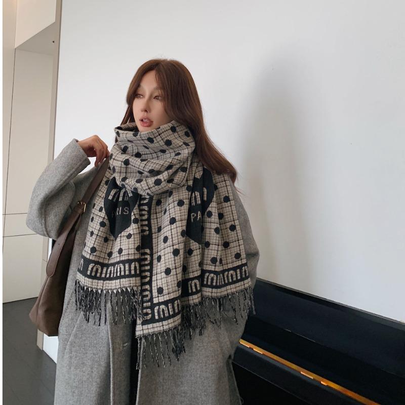 Letter Plaid Premium Imitation Cashmere Scarf Women's Winter Versatile Couple Scarf Thickened Warm Fringed Shawl