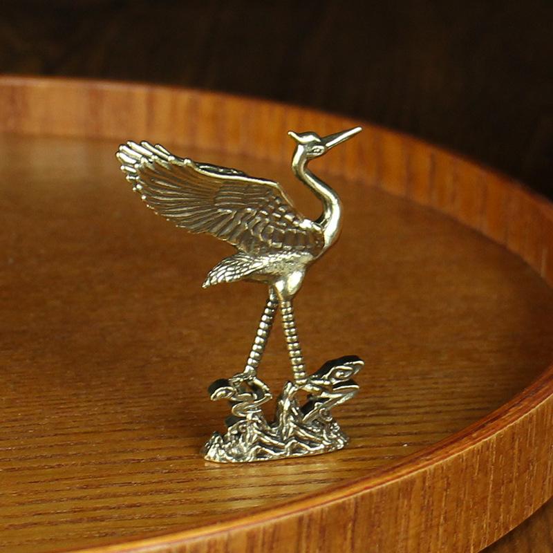Vintage Crane Ornament Copper Animals Figurine Artwork Collections Statue For Desk Dining Room Fireplace Home Decorations