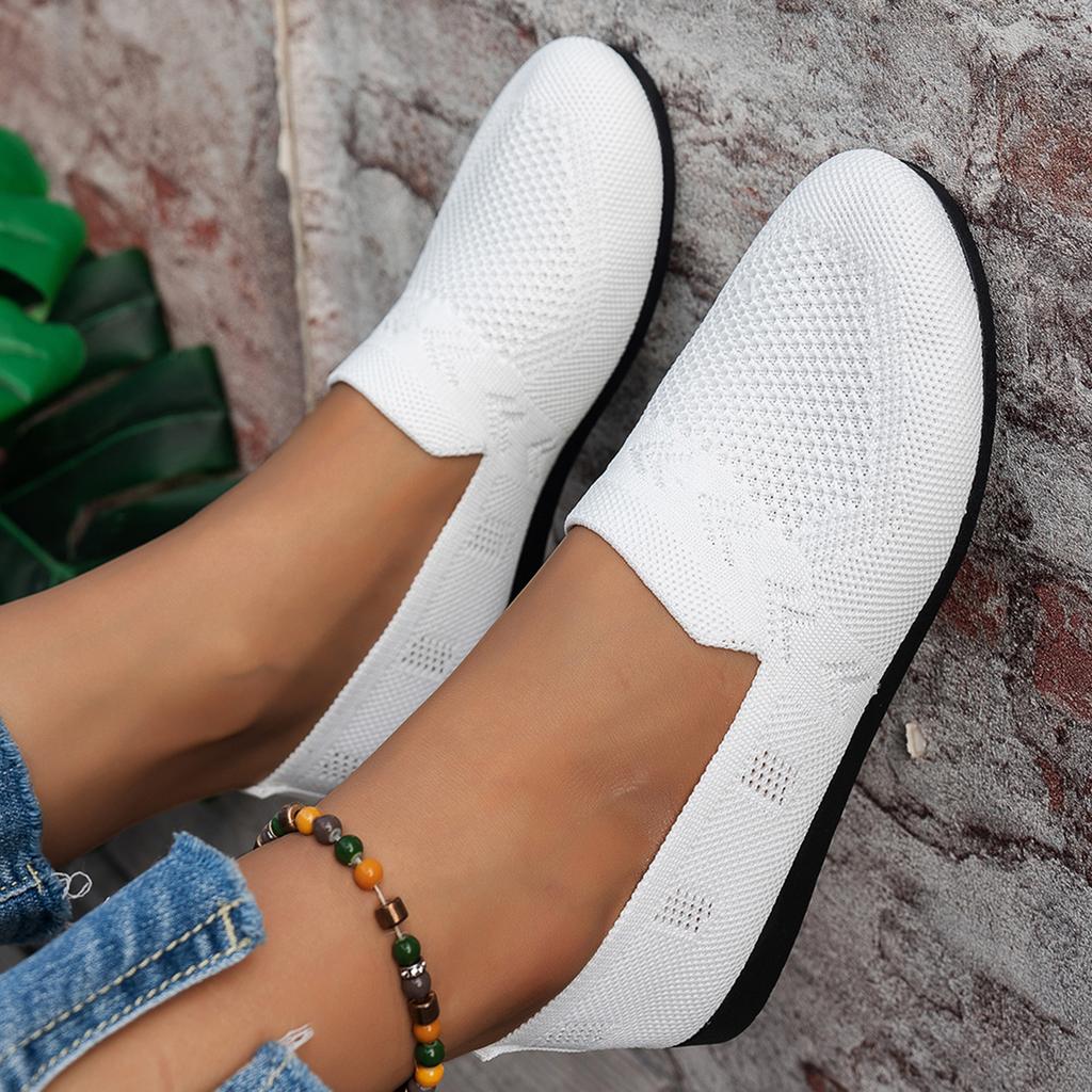 Fashion Solid Color Square Toe Mesh Loafers Shallow Women Flats Shoes Soft Bottom Knit Ballet Flats Shoes Casual Slip On Boat Shoes