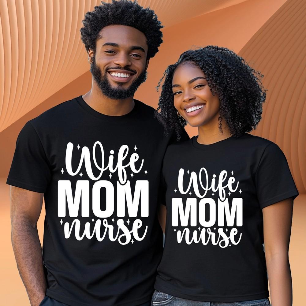 Wife Mom Nurse T Shirt Funny Nurse Life Graphic Tee Unisex’s Nursing Art Top