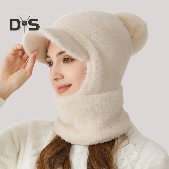 Зимняя велосипедная шапка со встроенным защитным экраном для лица и утеплителем для шеи с короткими полями, ветрозащитный толстый плюшевый шарф с полной защитой для улицы, головной убор для холодной погоды