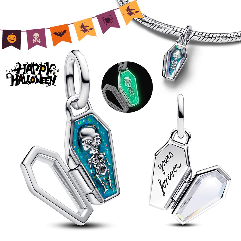 Хэллоуин Вечеринка Медный Светящийся Скелет Гроб Подвеска Бусины Подходят Браслет-шарм Для Изготовления Ювелирных Изделий Женские Подарки