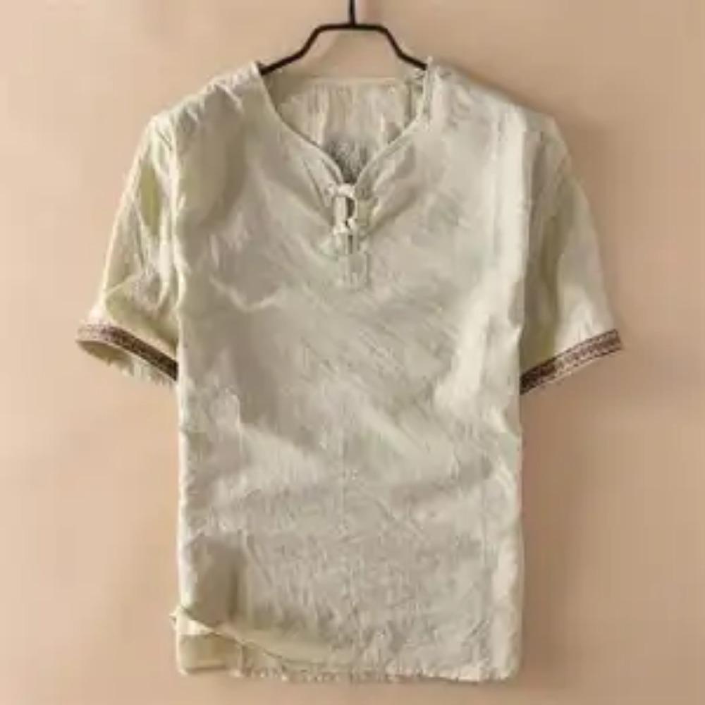 Мужская футболка в китайском стиле, винтажная, с принтом, из хлопка и льна, летняя, мужская, повседневная, с V-образным вырезом, с коротким рукавом, дышащая, топы, Ropa Hombre M-5XL