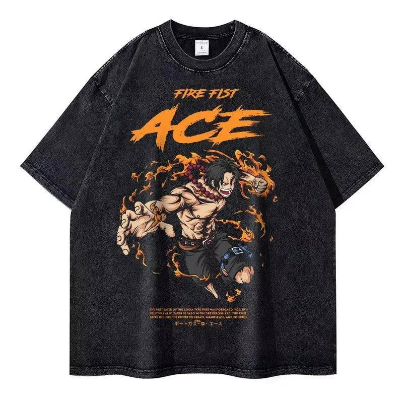 Japanese Anime ONE PIECE Graphic  Cotton Print TShirt Retro Washed Shortsleeved Top for Men Women YK Harajuku Tee