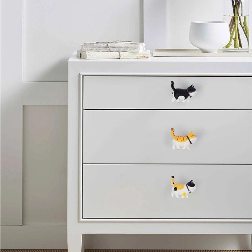 Resin Wardrobe Door Knob Handle Lovely Hanging Hooks Furniture Cat Shape Drawer Knobs Kids Bedroom