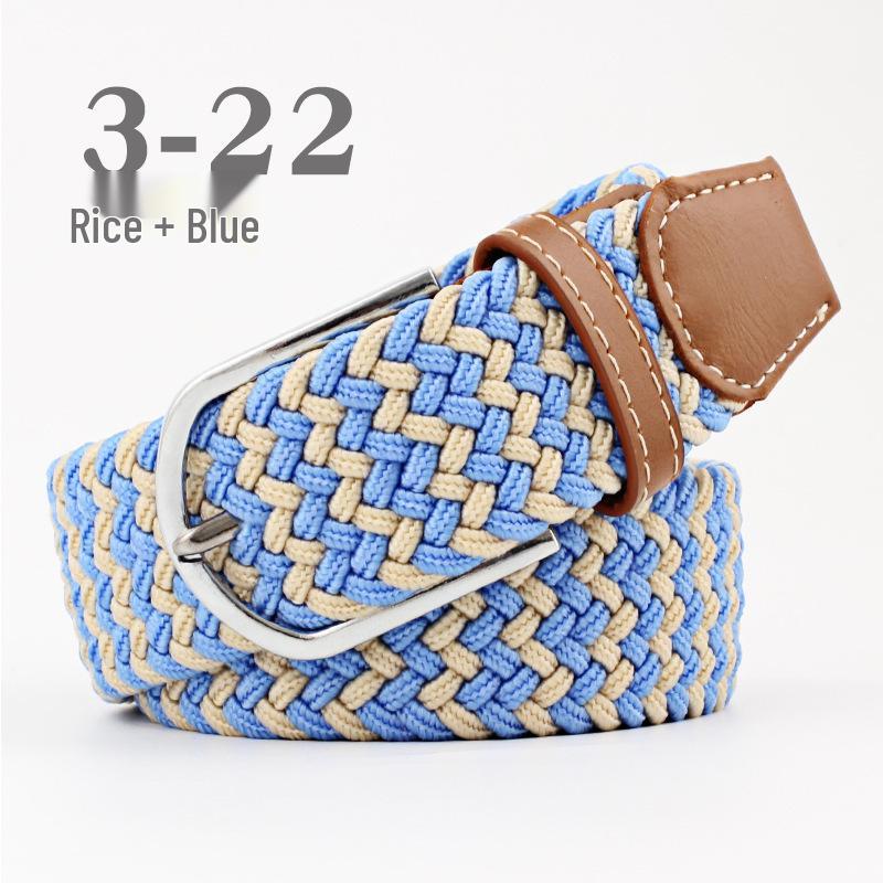 Korean Style Elastic Braided Canvas Belt with Pin Buckle for Men and Women