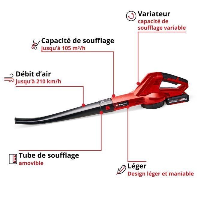 Einhell Souffleur de feuilles sans fil GE-CL 18 Li E Kit PXC (18V, 210 km/h) Livré avec Batterie 2,0 Ah et Chargeur