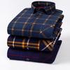 Утепленная мужская рубашка с длинным рукавом, зимняя теплая эластичная флисовая подкладка, цельная бархатная клетчатая одежда для папы, рубашка для среднего возраста
