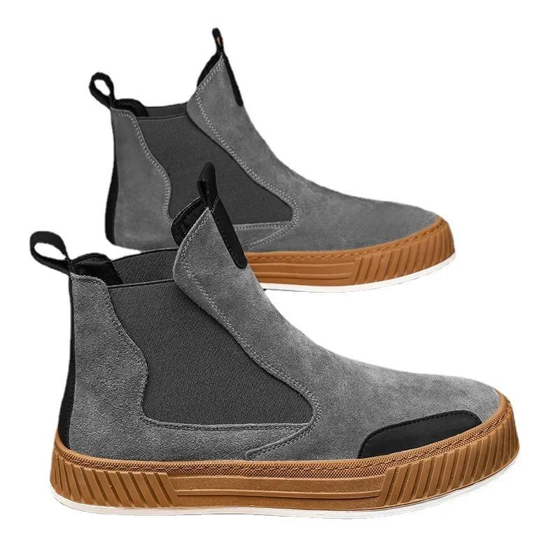 Ботильоны мужские из искусственной замши, теплые мужские ботинки челси, хлопковые зимние ботинки без застежек для мужчин, повседневная обувь в стиле ретро Botines Para Mujere