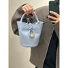 High End Niche Woven Genuine Leather Women's Bag Early Small Plain Weave Bucket Bag Crossbody Bag Cowhide Handbag Small Carrying Bag