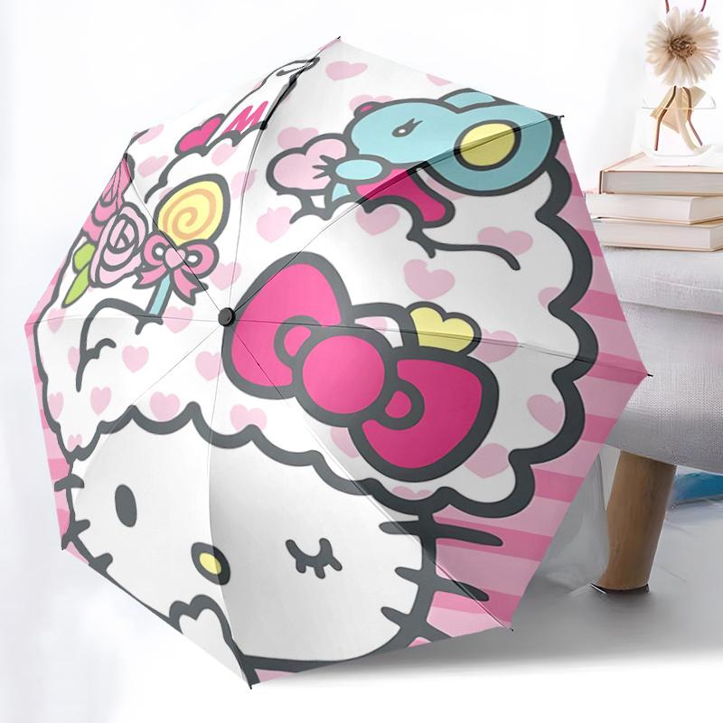 1pc Hello Kitty Automatic Opening/Closing Umbrella with Floral Decoration - Portable Folding Design, 8-Bone Iron Frame Outdoor Umbrella, Perfect Gift