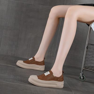 Первый слой коровьей кожи осенние новые кожаные на толстой подошве ретро универсальные туфли-слипоны для женщин