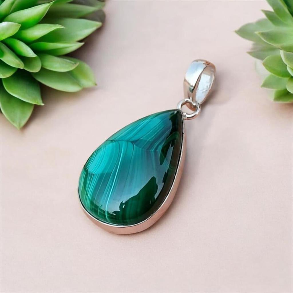 Подвеска из грушевидного малахита, подвеска ручной работы, подвеска-шарм, подвеска из стерлингового серебра 925 пробы, зеленый малахит, натуральный драгоценный камень, женское ожерелье***