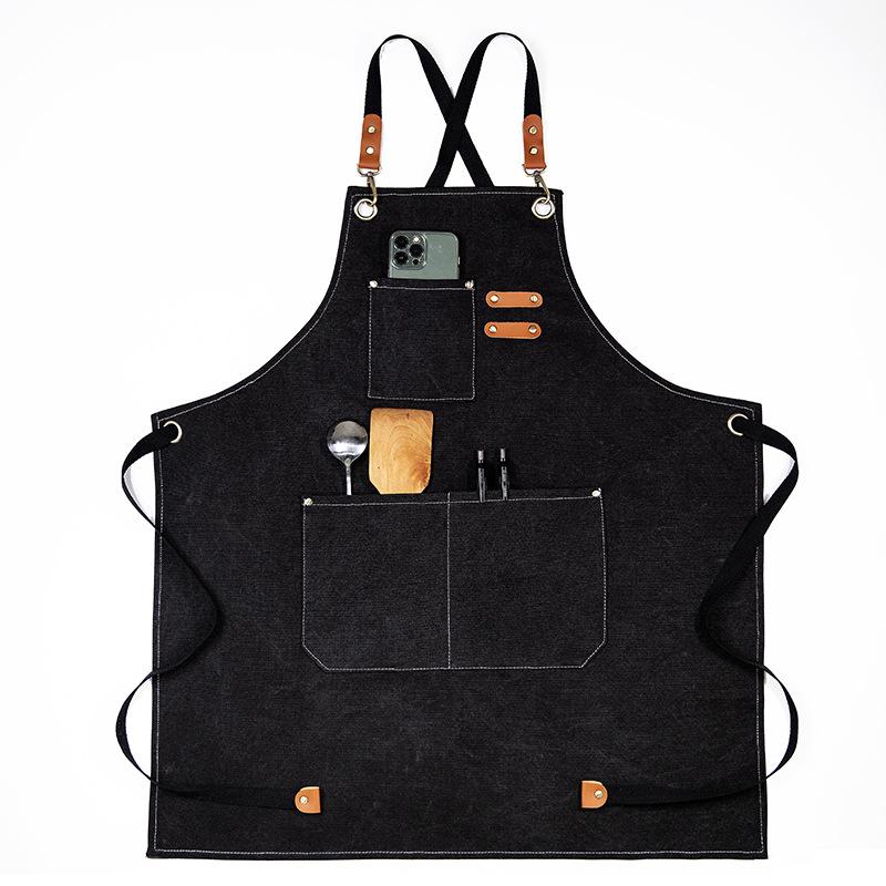 Canvas Kitchen Aprons Multi-pocket Barista Apron New Chef Work Apron  Kitchen