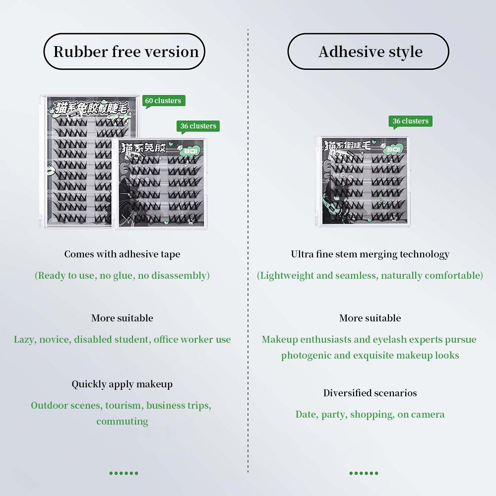 BQI Ресницы Cat Style без клея, натуральные самоклеящиеся ресницы, многоразовые ресницы 10-15 мм, сегментированные ресницы большой емкости