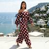 2026 Womens Polka Dot Off Shoulder Long Sleeve Top Wide Leg Pants Set Streetwear